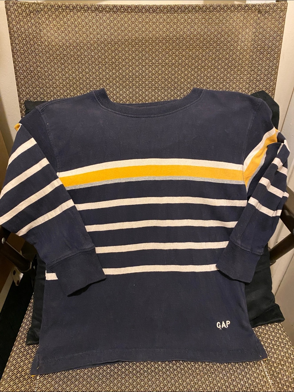 GAP Boys XS Navy and White Striped Long-Sleeve Tee with Yellow Band (B)
